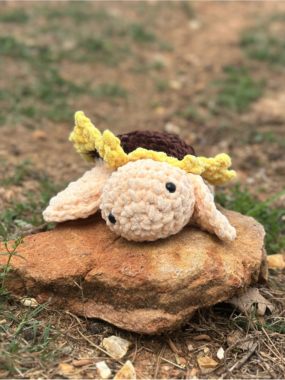 Crochet Sunflower Turtle  - Cream & Yellow